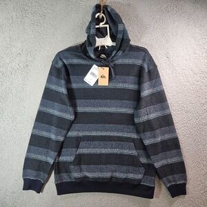 $70 NEW Quiksilver Sweater w Hoodie Men Small Stretch Blue Striped